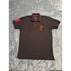 Franky Max Polo Shirt Mens XL Black Performance Lion Crest Patch Red Accents